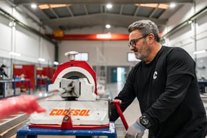Medewerker aan het werk aan een machine in een productiehal